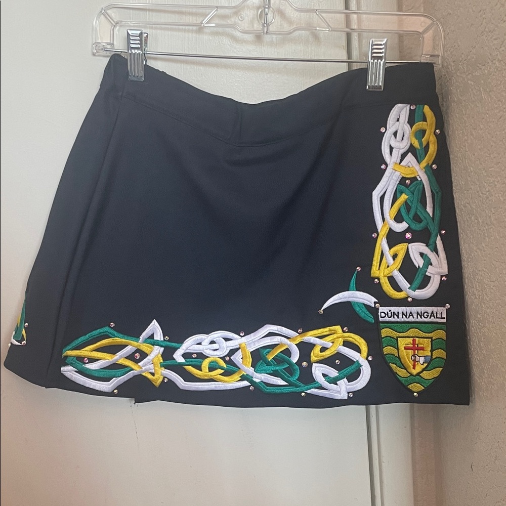 Navy Blue wrap around Skirt with Celtic Embroidery